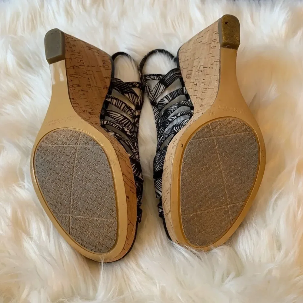 Bandolino‎ Niven Canvas & Cork Wedge Sandals Sz 9.5